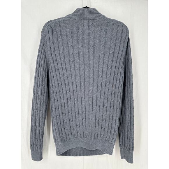 Lyle Scott Sweater Mens Medium Gray Cable Knit 1/4 Zip Pullover Combed Cotton - Picture 4 of 6